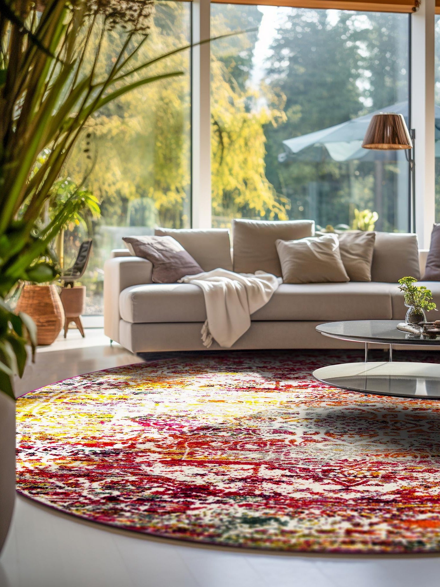 Multicolor 7' 10 x 7' 10 Richmond Round Area Rug Vintage Distressed Look Traditional Design Carpet for Unique Home Interior Design for Sale at Rug Engine