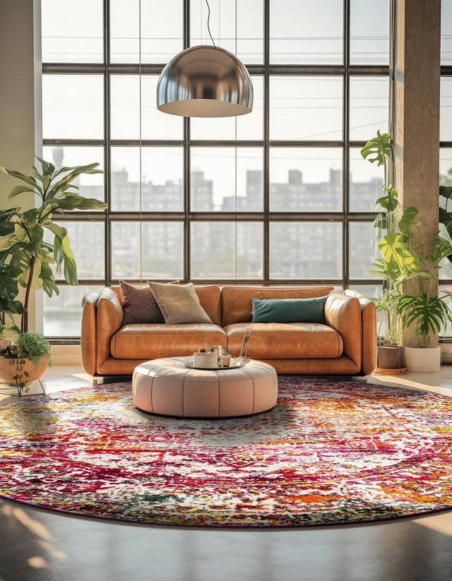 Multicolor 7' 1 x 7' 1 Richmond Round Area Rug Vintage Distressed Look Traditional Design Carpet for Unique Home Interior Design for Sale at Rug Engine