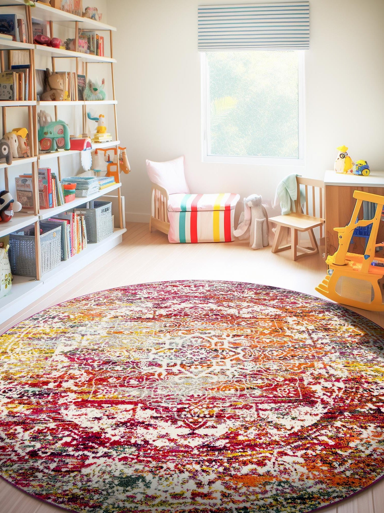 Multicolor 7' 10 x 7' 10 Richmond Round Area Rug Vintage Distressed Look Traditional Design Carpet for Unique Home Interior Design for Sale at Rug Engine