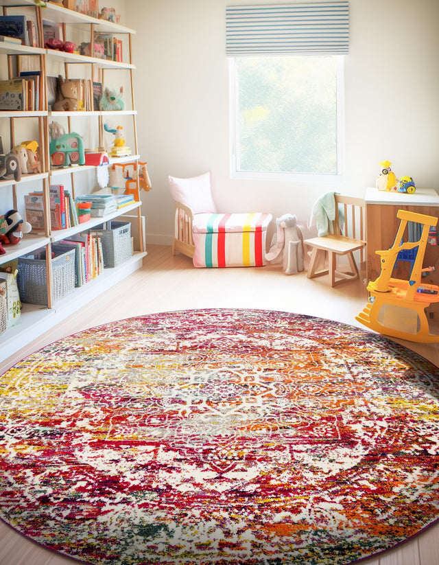 Multicolor 7' 10 x 7' 10 Richmond Round Area Rug Vintage Distressed Look Traditional Design Carpet for Unique Home Interior Design for Sale at Rug Engine