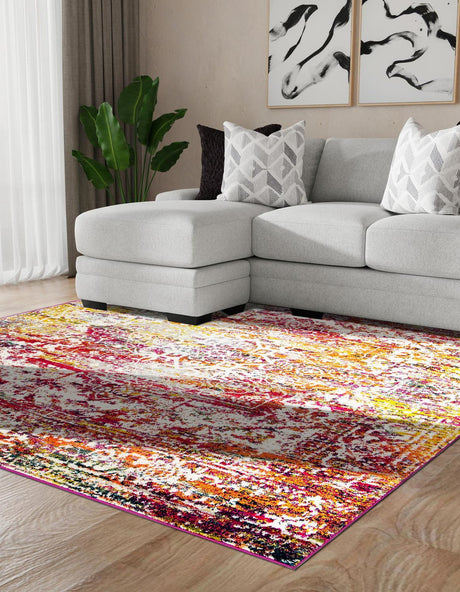 Multicolor 5' 3 x 5' 3 Richmond Square Area Rug Vintage Distressed Look Traditional Design Carpet for Unique Home Interior Design for Sale at Rug Engine