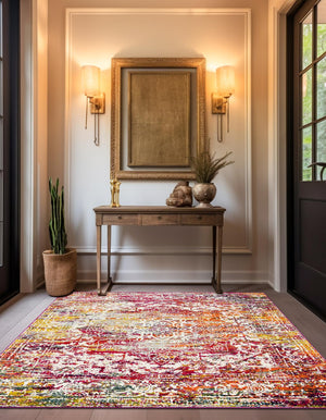 Multicolor 5' 3 x 5' 3 Richmond Square Area Rug Vintage Distressed Look Traditional Design Carpet for Unique Home Interior Design for Sale at Rug Engine