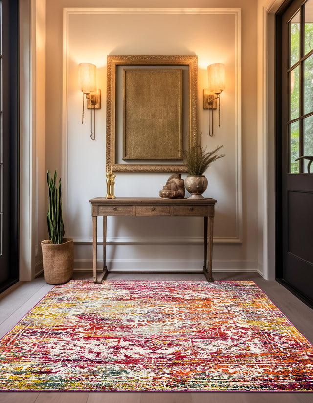 Multicolor 5' 3 x 5' 3 Richmond Square Area Rug Vintage Distressed Look Traditional Design Carpet for Unique Home Interior Design for Sale at Rug Engine