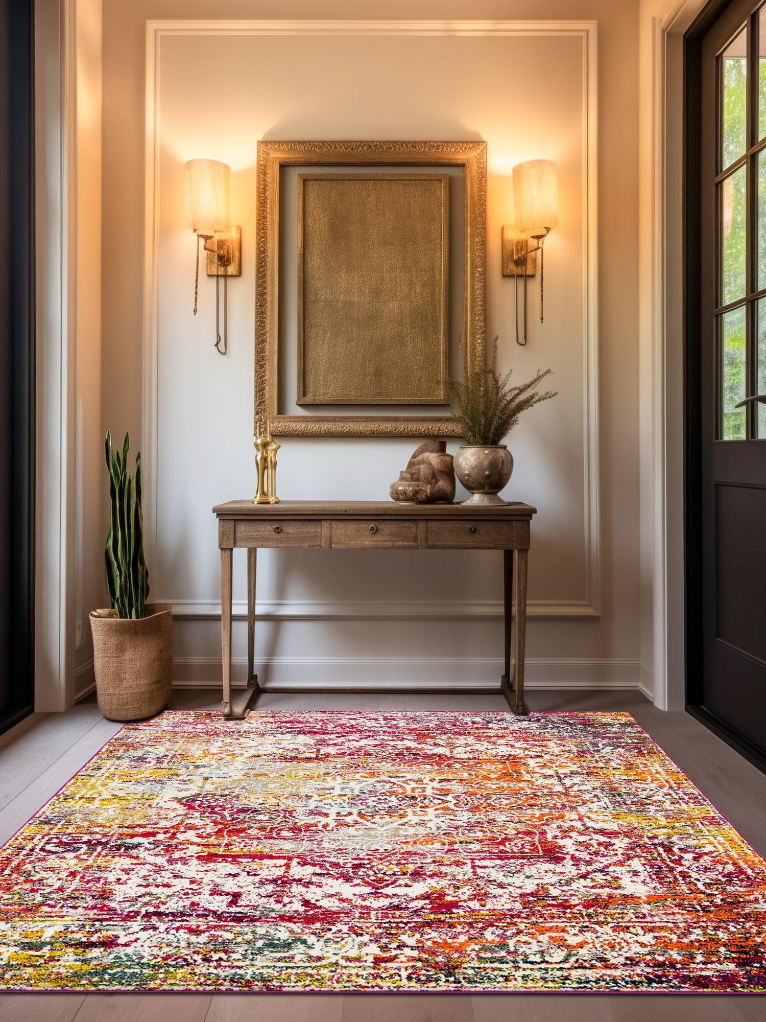 Multicolor 4' 1 x 4' 1 Richmond Square Area Rug Vintage Distressed Look Traditional Design Carpet for Unique Home Interior Design for Sale at Rug Engine