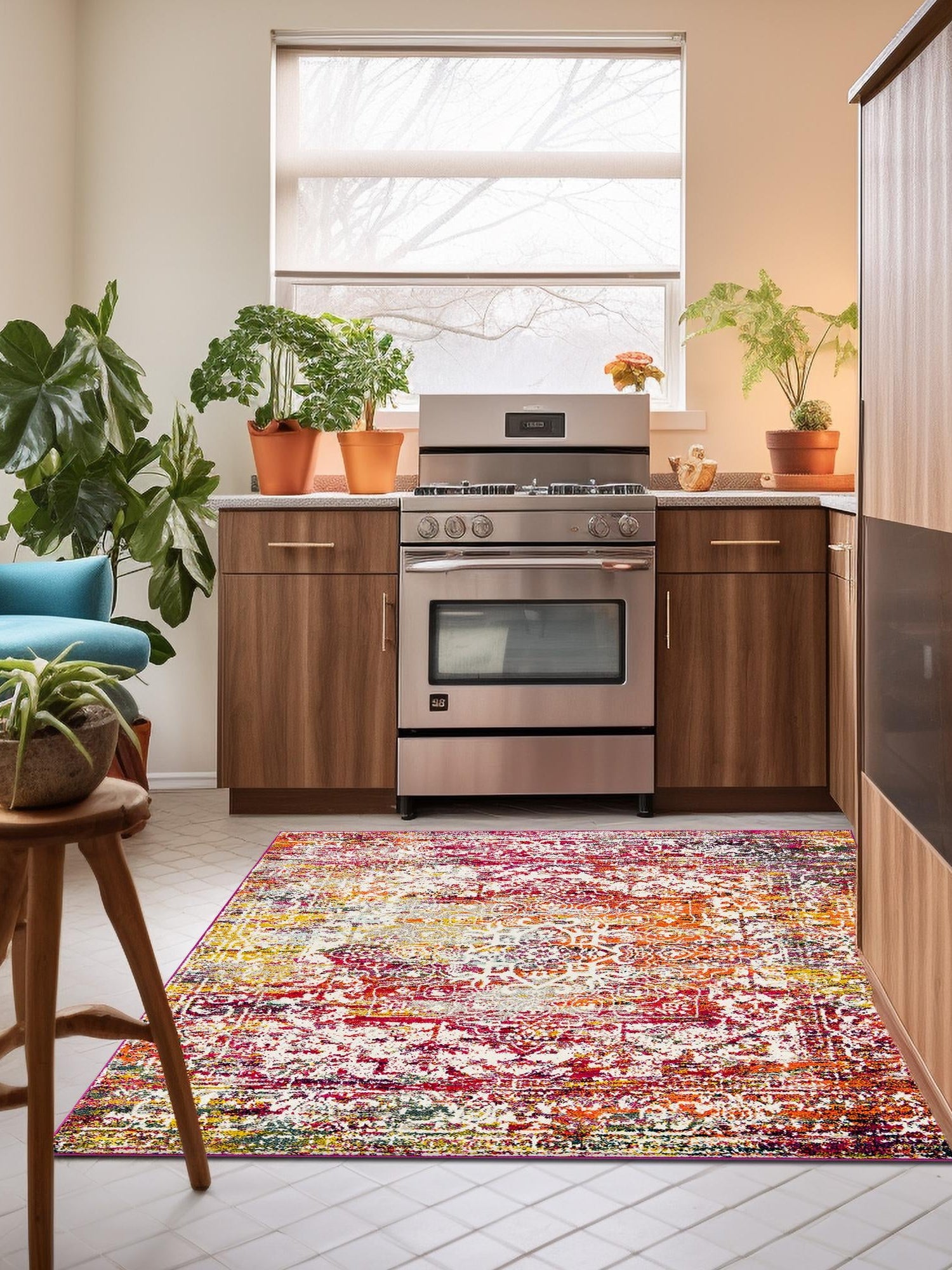 Multicolor 4' 1 x 4' 1 Richmond Square Area Rug Vintage Distressed Look Traditional Design Carpet for Unique Home Interior Design for Sale at Rug Engine