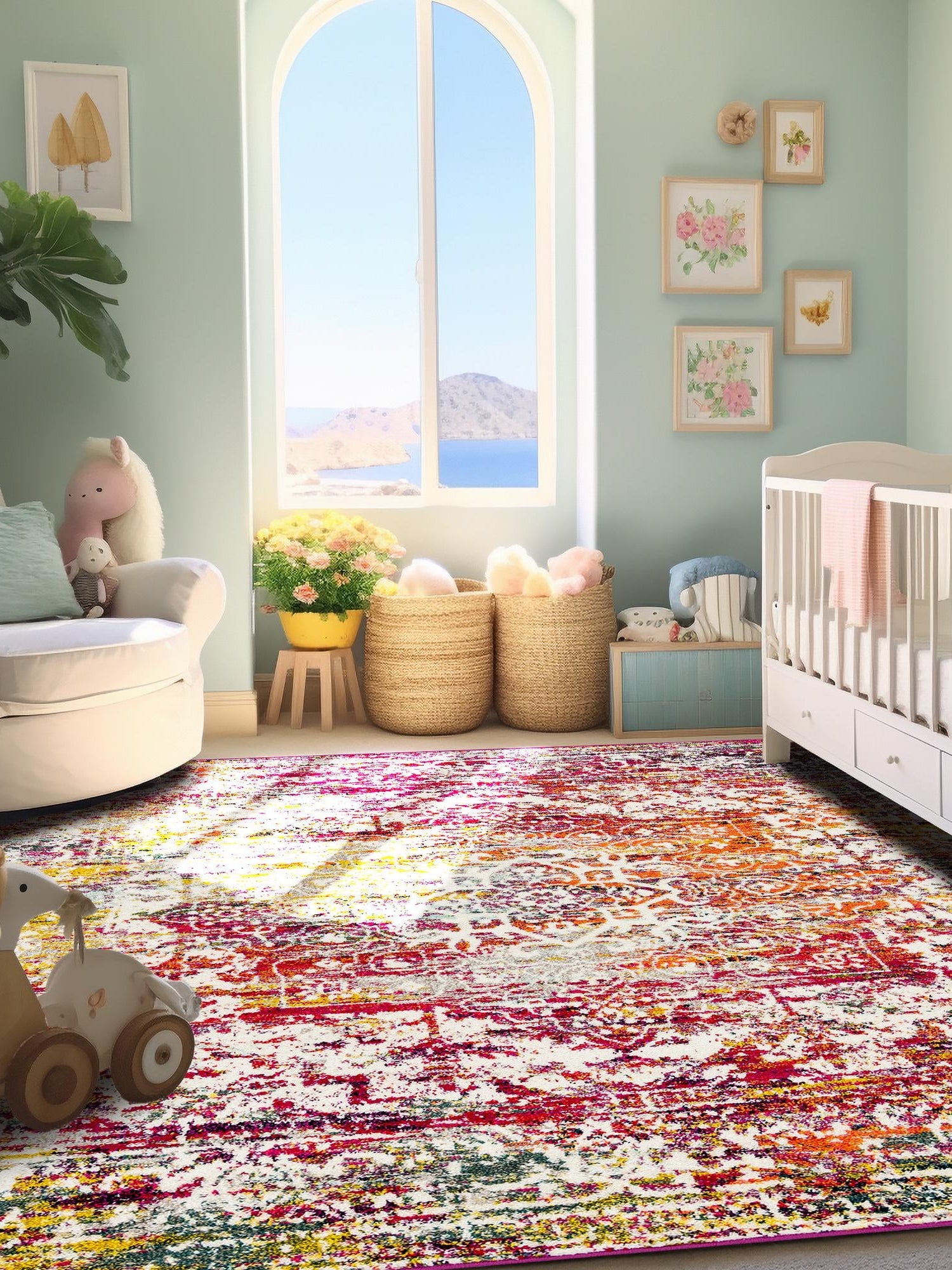 Multicolor 4' 1 x 4' 1 Richmond Square Area Rug Vintage Distressed Look Traditional Design Carpet for Unique Home Interior Design for Sale at Rug Engine