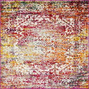 Multicolor 5' 3 x 5' 3 Richmond Square Area Rug Vintage Distressed Look Traditional Design Carpet for Unique Home Interior Design for Sale at Rug Engine