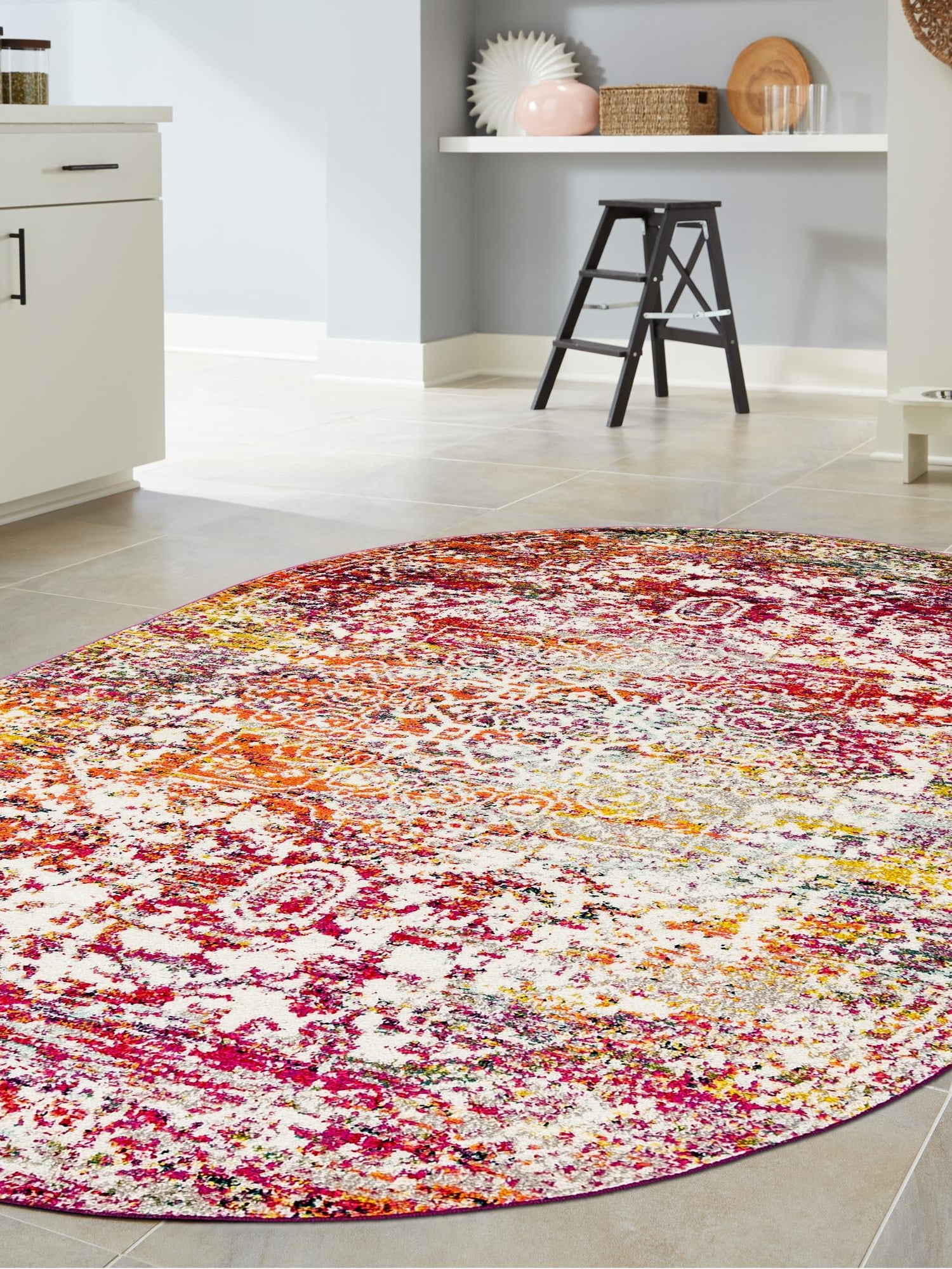 Multicolor 5' 3 x 8' Richmond Oval Area Rug Vintage Distressed Look Traditional Design Carpet for Unique Home Interior Design for Sale at Rug Engine