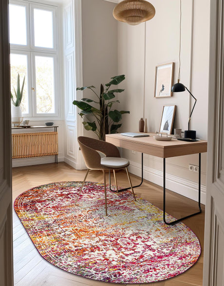 Multicolor 7' 1 x 10' Richmond Oval Area Rug Vintage Distressed Look Traditional Design Carpet for Unique Home Interior Design for Sale at Rug Engine