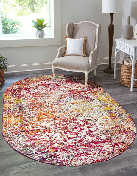 Multicolor 5' 3 x 8' Richmond Oval Area Rug Vintage Distressed Look Traditional Design Carpet for Unique Home Interior Design for Sale at Rug Engine
