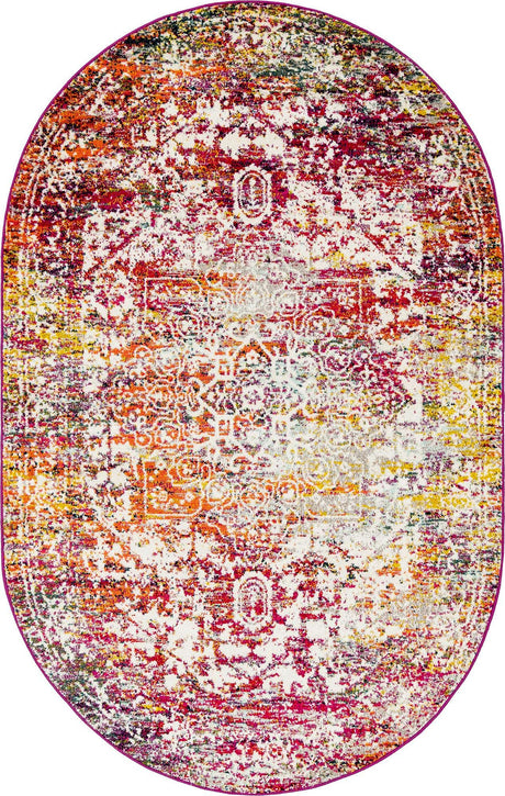 Multicolor 5' 3 x 8' Richmond Oval Area Rug Vintage Distressed Look Traditional Design Carpet for Unique Home Interior Design for Sale at Rug Engine