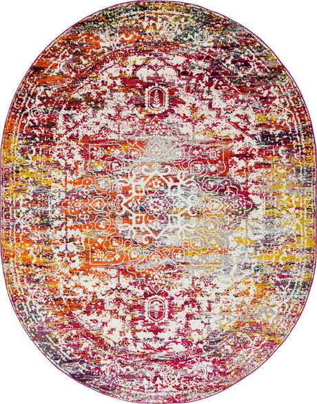 Multicolor 7' 10 x 10' Richmond Oval Area Rug Vintage Distressed Look Traditional Design Carpet for Unique Home Interior Design for Sale at Rug Engine