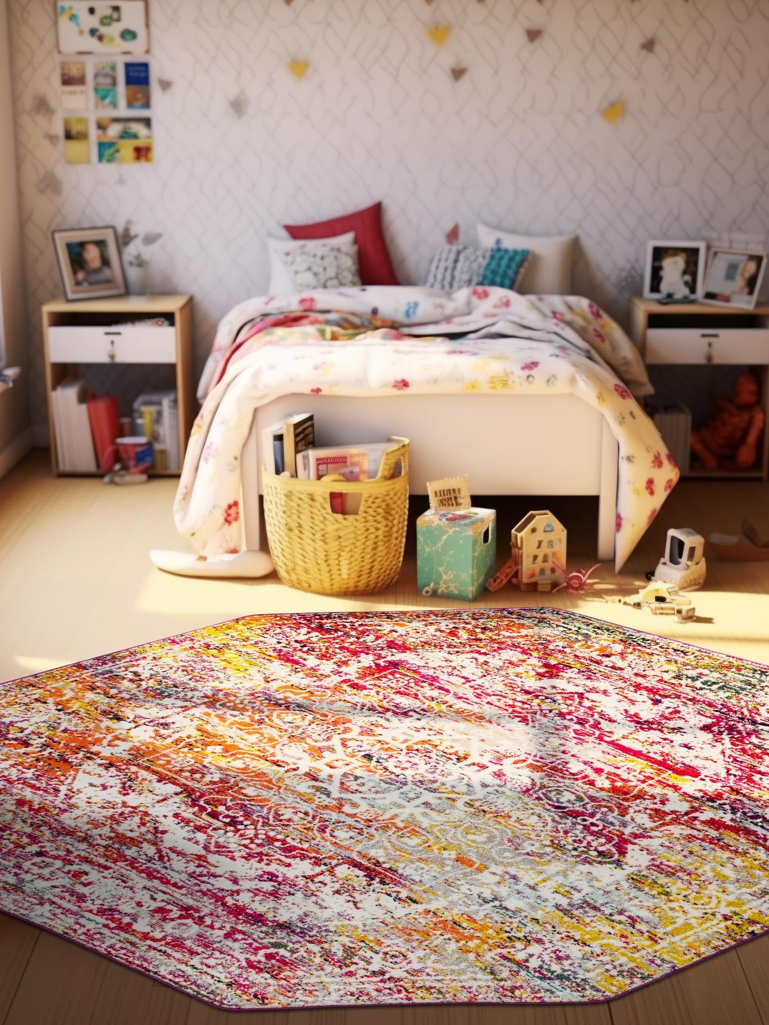 Multicolor 5' 3 x 5' 3 Richmond Octagon Area Rug Vintage Distressed Look Traditional Design Carpet for Unique Home Interior Design for Sale at Rug Engine