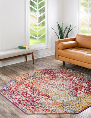 Multicolor 5' 3 x 5' 3 Richmond Octagon Area Rug Vintage Distressed Look Traditional Design Carpet for Unique Home Interior Design for Sale at Rug Engine
