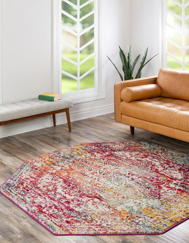 Multicolor 5' 3 x 5' 3 Richmond Octagon Area Rug Vintage Distressed Look Traditional Design Carpet for Unique Home Interior Design for Sale at Rug Engine