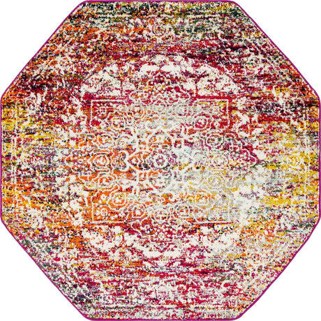 Multicolor 5' 3 x 5' 3 Richmond Octagon Area Rug Vintage Distressed Look Traditional Design Carpet for Unique Home Interior Design for Sale at Rug Engine