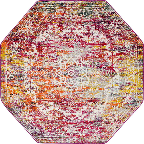 Multicolor 7' 10 x 7' 10 Richmond Octagon Area Rug Vintage Distressed Look Traditional Design Carpet for Unique Home Interior Design for Sale at Rug Engine