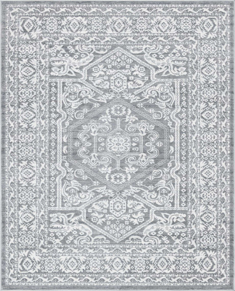 Gray 7' 10 x 10' Boston Rectangle Area Rug 55% Polypropylene & 45% Polyester Easy Clean Traditional Classical Carpet for Contemporary Living Dining Room Office Space for Sale at Rug Engine