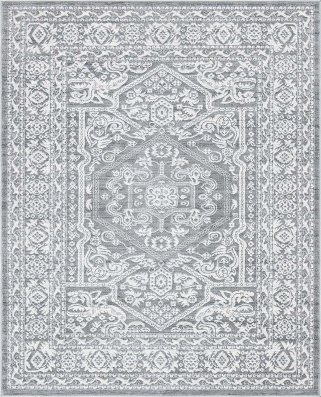 Gray 7' 10 x 10' Boston Rectangle Area Rug 55% Polypropylene & 45% Polyester Easy Clean Traditional Classical Carpet for Contemporary Living Dining Room Office Space for Sale at Rug Engine