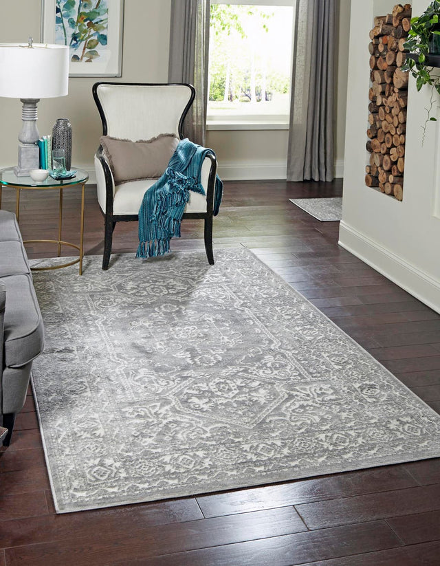 Gray 4' x 6' Boston Rectangle Area Rug 55% Polypropylene & 45% Polyester Easy Clean Traditional Classical Carpet for Contemporary Living Dining Room Office Space for Sale at Rug Engine