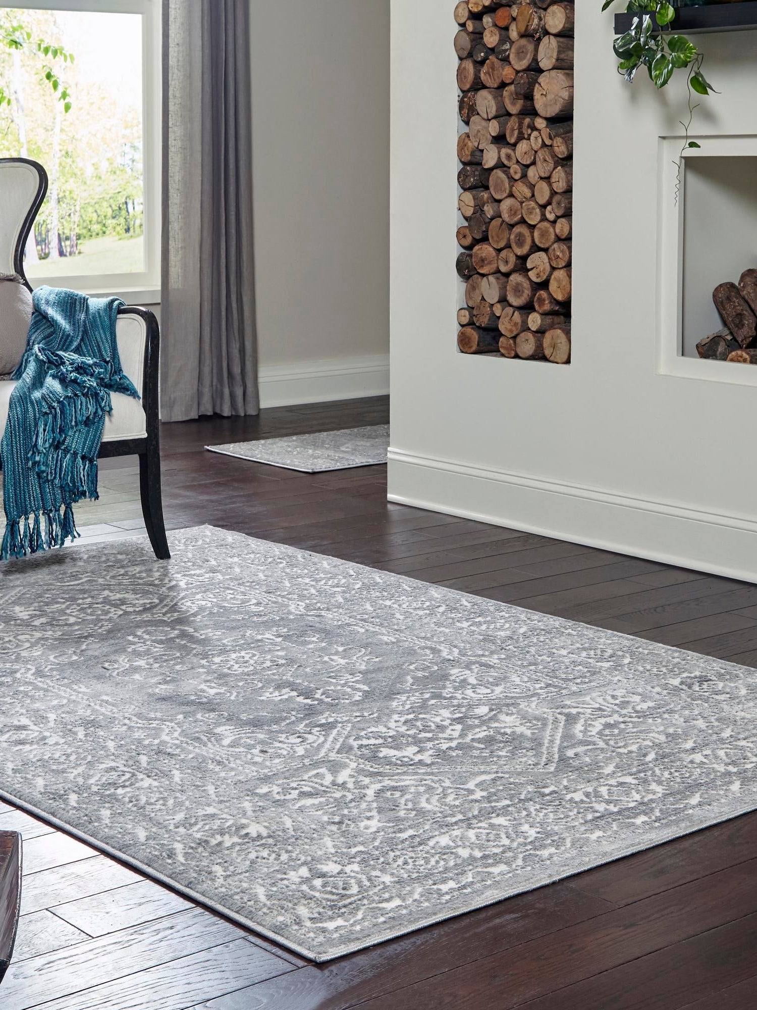 Gray 4' x 6' Boston Rectangle Area Rug 55% Polypropylene & 45% Polyester Easy Clean Traditional Classical Carpet for Contemporary Living Dining Room Office Space for Sale at Rug Engine