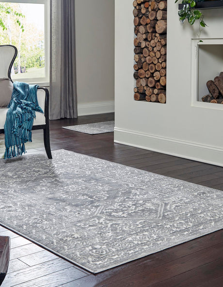 Gray 7' 10 x 10' Boston Rectangle Area Rug 55% Polypropylene & 45% Polyester Easy Clean Traditional Classical Carpet for Contemporary Living Dining Room Office Space for Sale at Rug Engine
