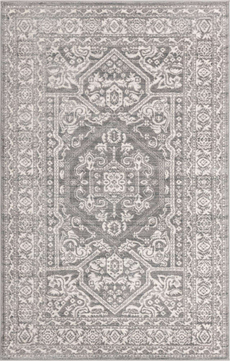 Gray 5' 1 x 8' Boston Rectangle Area Rug 55% Polypropylene & 45% Polyester Easy Clean Traditional Classical Carpet for Contemporary Living Dining Room Office Space for Sale at Rug Engine