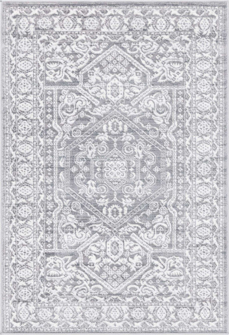 Gray 4' x 6' Boston Rectangle Area Rug 55% Polypropylene & 45% Polyester Easy Clean Traditional Classical Carpet for Contemporary Living Dining Room Office Space for Sale at Rug Engine