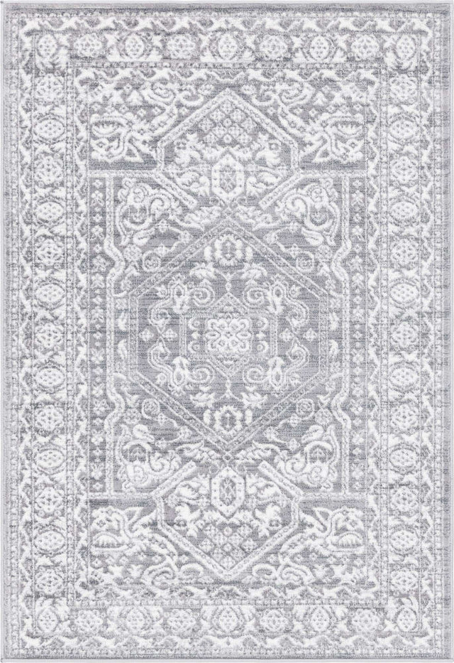 Gray 4' x 6' Boston Rectangle Area Rug 55% Polypropylene & 45% Polyester Easy Clean Traditional Classical Carpet for Contemporary Living Dining Room Office Space for Sale at Rug Engine