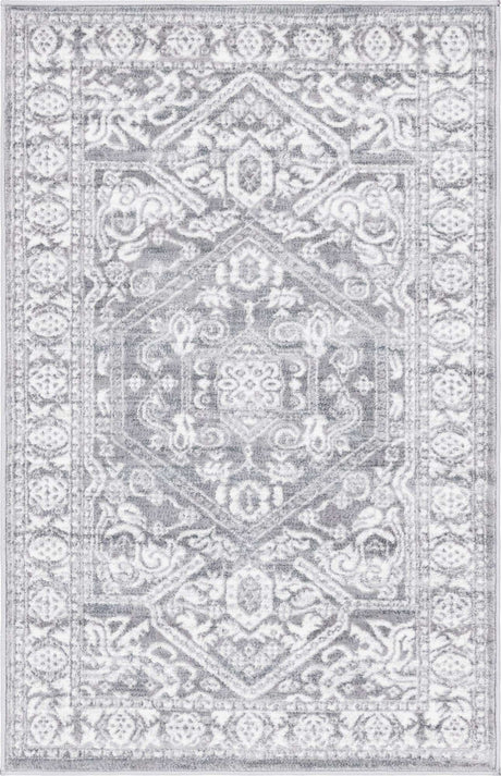 Gray 3' 3 x 5' 3 Boston Rectangle Area Rug 55% Polypropylene & 45% Polyester Easy Clean Traditional Classical Carpet for Contemporary Living Dining Room Office Space for Sale at Rug Engine