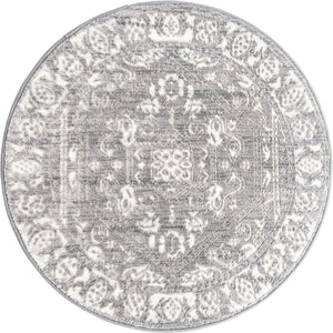Gray 3' 3 x 3' 3 Boston Round Area Rug 55% Polypropylene & 45% Polyester Easy Clean Traditional Classical Carpet for Contemporary Living Dining Room Office Space for Sale at Rug Engine
