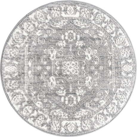 Gray 3' 3 x 3' 3 Boston Round Area Rug 55% Polypropylene & 45% Polyester Easy Clean Traditional Classical Carpet for Contemporary Living Dining Room Office Space for Sale at Rug Engine