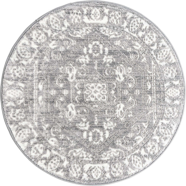 Gray 3' 3 x 3' 3 Boston Round Area Rug 55% Polypropylene & 45% Polyester Easy Clean Traditional Classical Carpet for Contemporary Living Dining Room Office Space for Sale at Rug Engine
