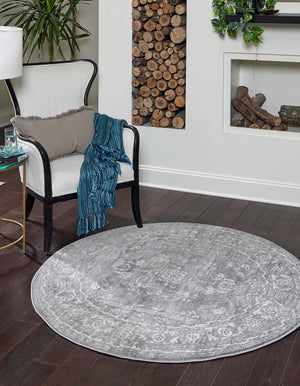 Gray 5' 1 x 5' 1 Boston Round Area Rug 55% Polypropylene & 45% Polyester Easy Clean Traditional Classical Carpet for Contemporary Living Dining Room Office Space for Sale at Rug Engine