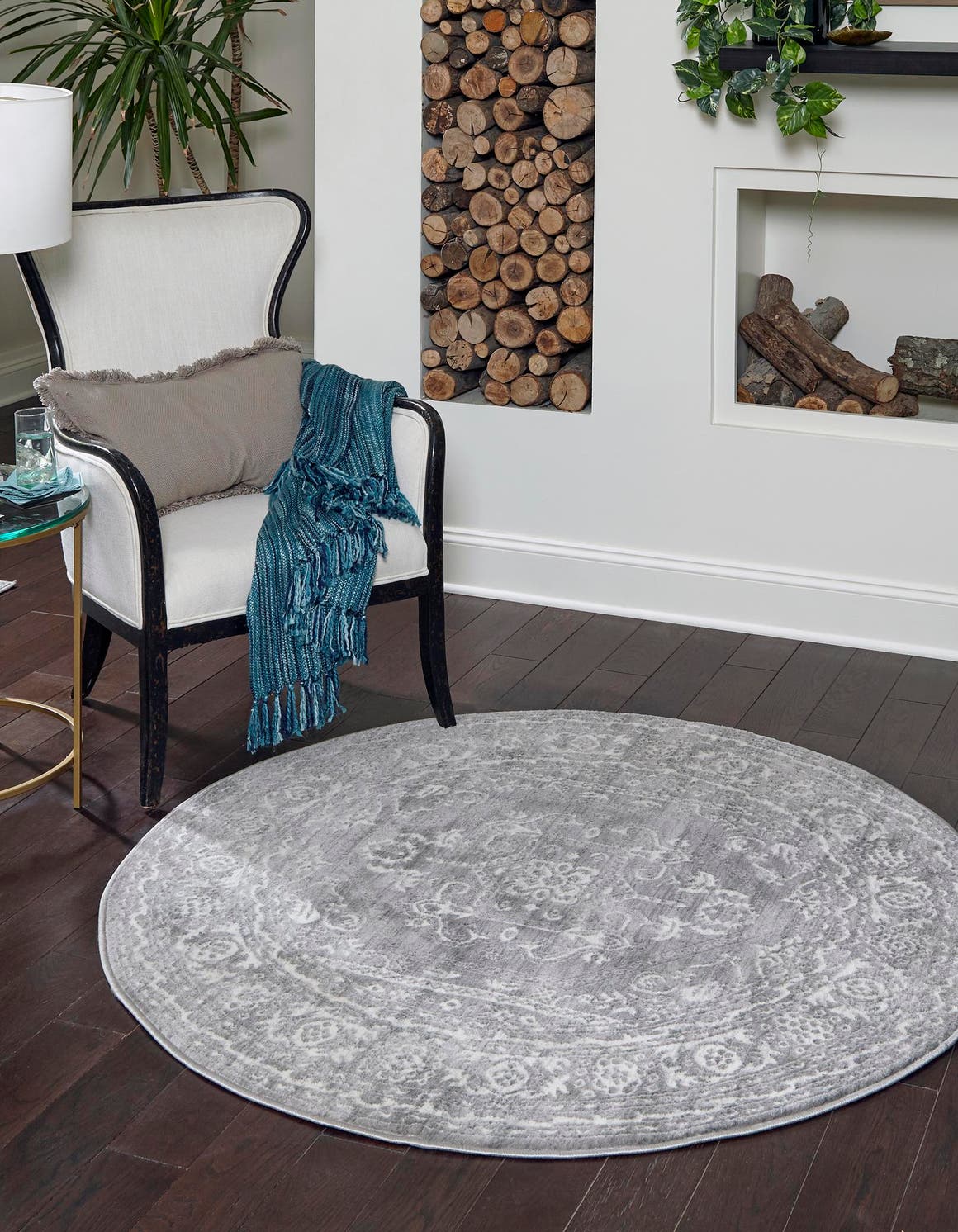Gray 3' 3 x 3' 3 Boston Round Area Rug 55% Polypropylene & 45% Polyester Easy Clean Traditional Classical Carpet for Contemporary Living Dining Room Office Space for Sale at Rug Engine