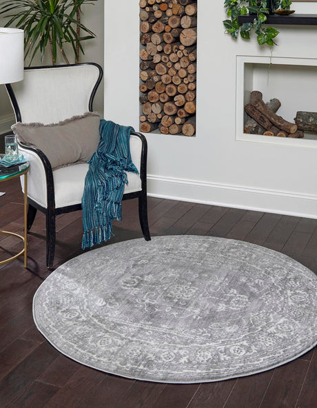 Gray 3' 3 x 3' 3 Boston Round Area Rug 55% Polypropylene & 45% Polyester Easy Clean Traditional Classical Carpet for Contemporary Living Dining Room Office Space for Sale at Rug Engine