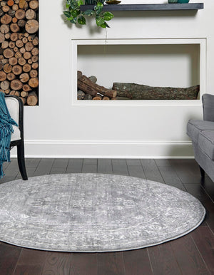 Gray 3' 3 x 3' 3 Boston Round Area Rug 55% Polypropylene & 45% Polyester Easy Clean Traditional Classical Carpet for Contemporary Living Dining Room Office Space for Sale at Rug Engine