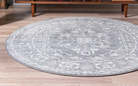 Gray 7' 10 x 7' 10 Boston Round Area Rug 55% Polypropylene & 45% Polyester Easy Clean Traditional Classical Carpet for Contemporary Living Dining Room Office Space for Sale at Rug Engine