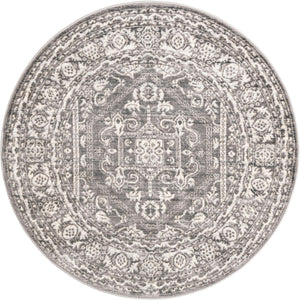 Gray 5' 1 x 5' 1 Boston Round Area Rug 55% Polypropylene & 45% Polyester Easy Clean Traditional Classical Carpet for Contemporary Living Dining Room Office Space for Sale at Rug Engine