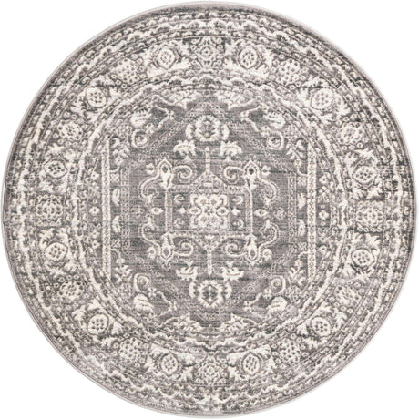 Gray 5' 1 x 5' 1 Boston Round Area Rug 55% Polypropylene & 45% Polyester Easy Clean Traditional Classical Carpet for Contemporary Living Dining Room Office Space for Sale at Rug Engine