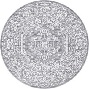 Gray 7' 10 x 7' 10 Boston Round Area Rug 55% Polypropylene & 45% Polyester Easy Clean Traditional Classical Carpet for Contemporary Living Dining Room Office Space for Sale at Rug Engine