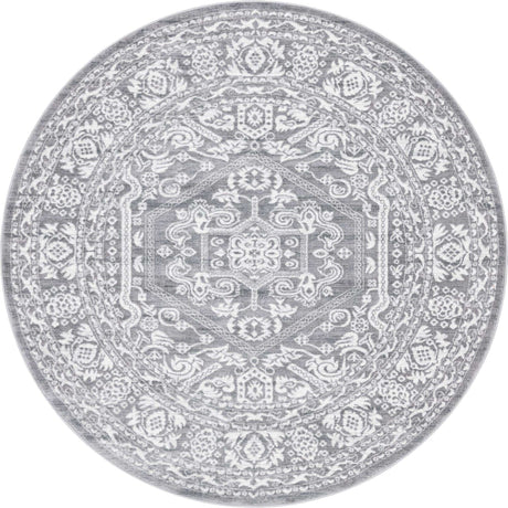 Gray 7' 10 x 7' 10 Boston Round Area Rug 55% Polypropylene & 45% Polyester Easy Clean Traditional Classical Carpet for Contemporary Living Dining Room Office Space for Sale at Rug Engine