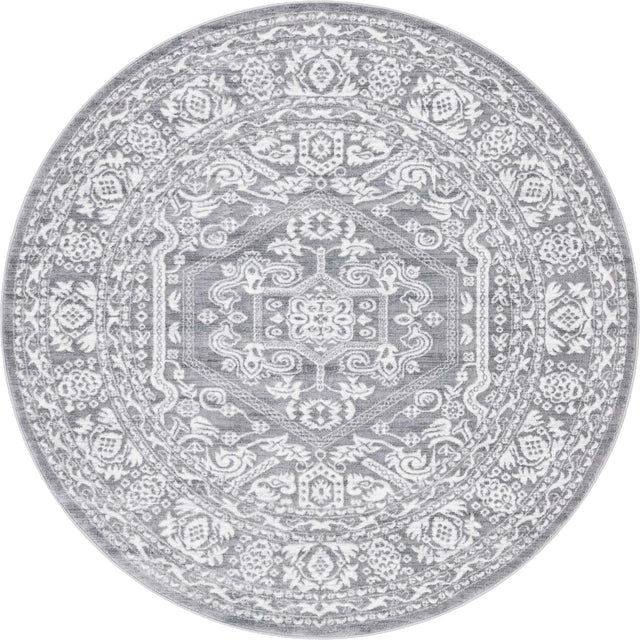 Gray 7' 10 x 7' 10 Boston Round Area Rug 55% Polypropylene & 45% Polyester Easy Clean Traditional Classical Carpet for Contemporary Living Dining Room Office Space for Sale at Rug Engine
