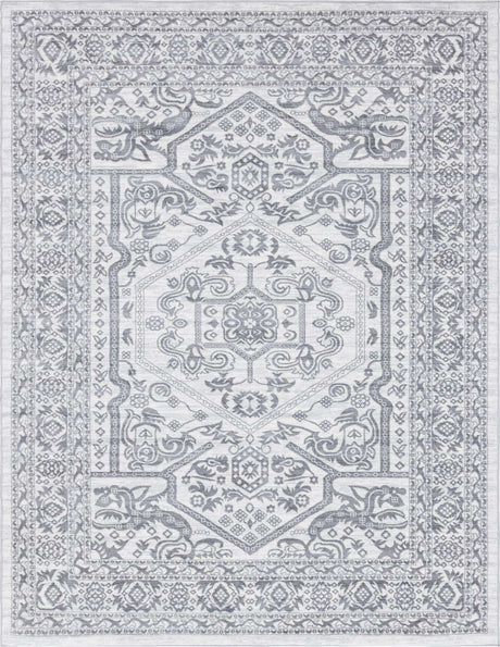 White 9' x 12' 2 Boston Rectangle Area Rug 55% Polypropylene & 45% Polyester Easy Clean Traditional Classical Carpet for Contemporary Living Dining Room Office Space for Sale at Rug Engine