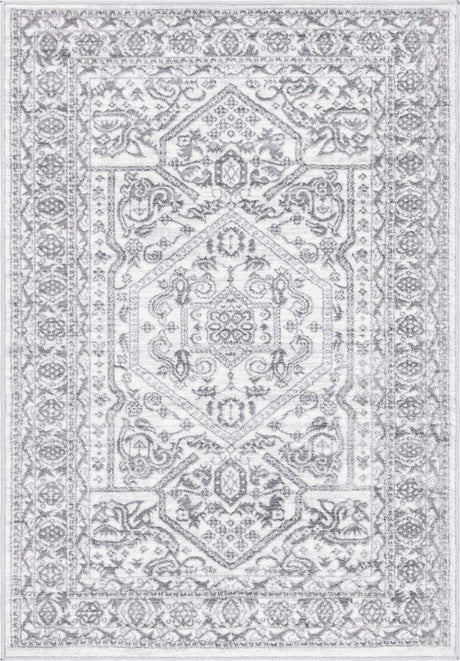 White 4' x 6' Boston Rectangle Area Rug 55% Polypropylene & 45% Polyester Easy Clean Traditional Classical Carpet for Contemporary Living Dining Room Office Space for Sale at Rug Engine