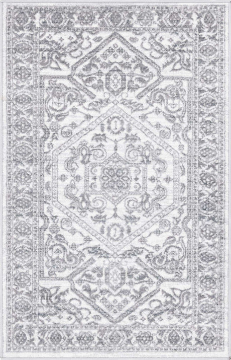 White 3' 3 x 5' 3 Boston Rectangle Area Rug 55% Polypropylene & 45% Polyester Easy Clean Traditional Classical Carpet for Contemporary Living Dining Room Office Space for Sale at Rug Engine