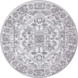 White 3' 3 x 3' 3 Boston Round Area Rug 55% Polypropylene & 45% Polyester Easy Clean Traditional Classical Carpet for Contemporary Living Dining Room Office Space for Sale at Rug Engine