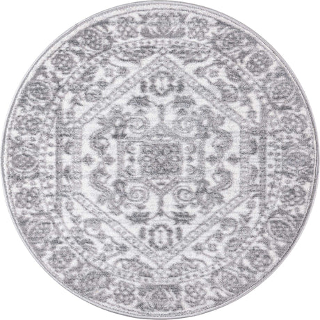 White 3' 3 x 3' 3 Boston Round Area Rug 55% Polypropylene & 45% Polyester Easy Clean Traditional Classical Carpet for Contemporary Living Dining Room Office Space for Sale at Rug Engine