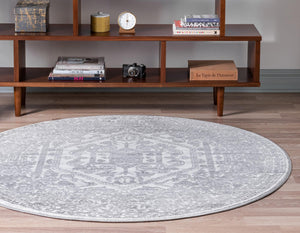 White 7' 10 x 7' 10 Boston Round Area Rug 55% Polypropylene & 45% Polyester Easy Clean Traditional Classical Carpet for Contemporary Living Dining Room Office Space for Sale at Rug Engine