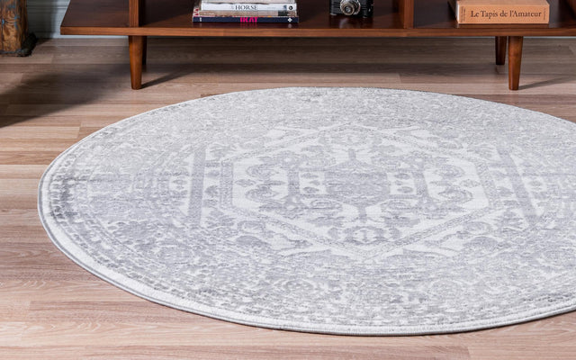 White 7' 10 x 7' 10 Boston Round Area Rug 55% Polypropylene & 45% Polyester Easy Clean Traditional Classical Carpet for Contemporary Living Dining Room Office Space for Sale at Rug Engine